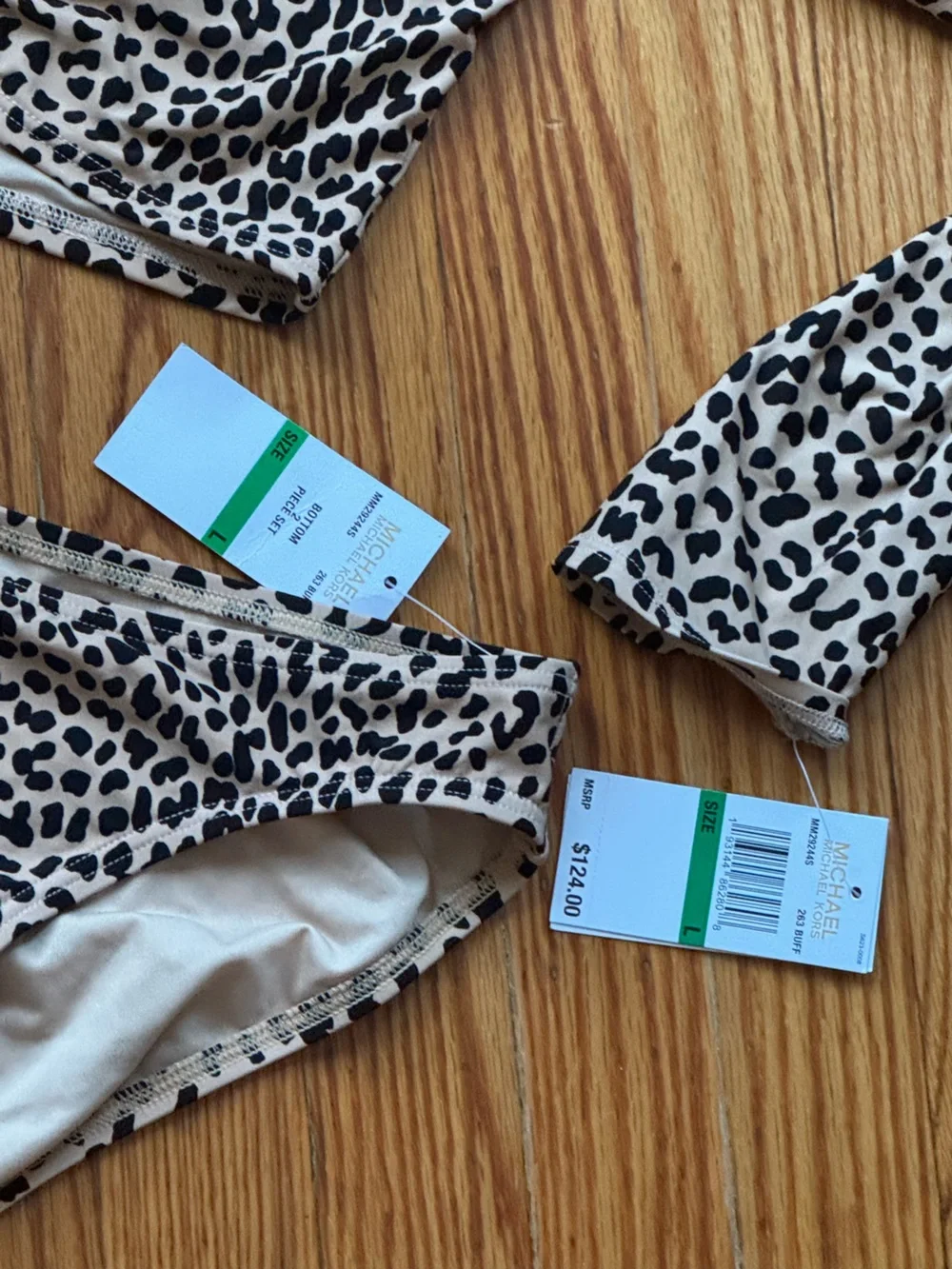 Michael Kors Beige & Black Leopard Print Bikini Set Large brand new
